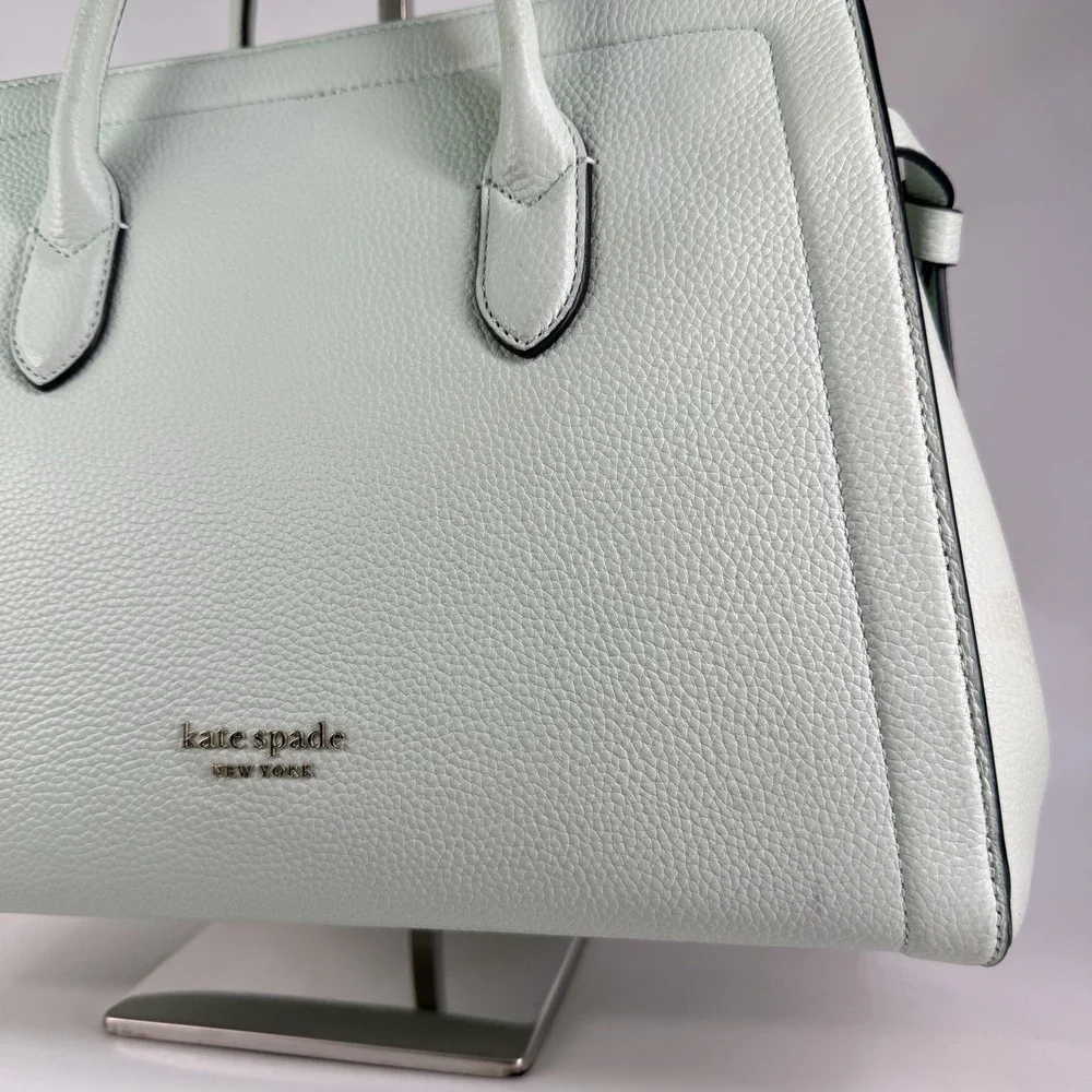 Kate Spade knott Leather Medium Satchel Crossbody Tote Mint Pistachio Pebbled